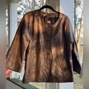 J Jill Genuine Leather 3/4 Length Bell Shape Slouchy Jacket